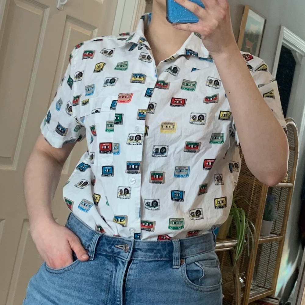 Cassette Tape Patterned Button Up